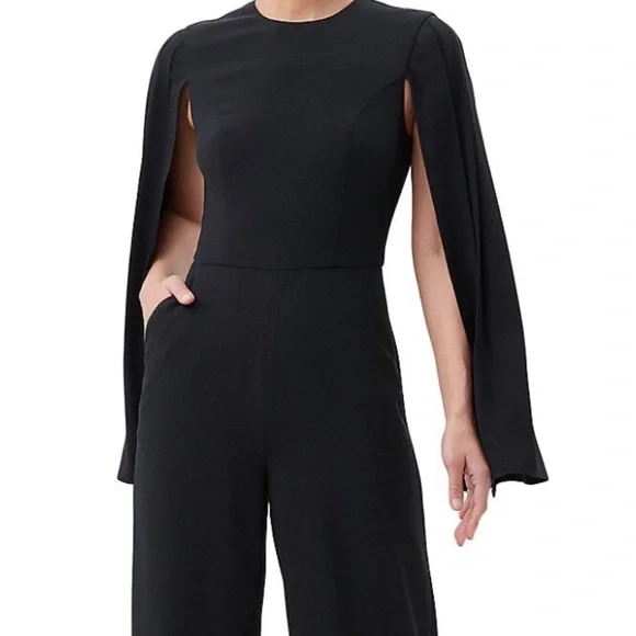 Trina Turk Monumental Crepe Slit-Sleeve Black Wide Leg Elegant JumpsuitSize 8